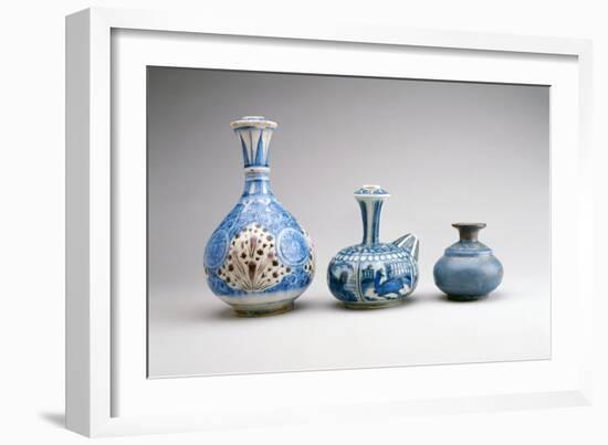 LtoR:Safavid Ghalian Base, Persia, Second Half of 17th Century (Underglaze Painted Earthenware)-null-Framed Giclee Print