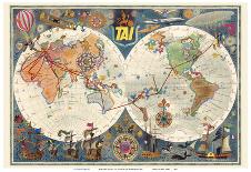 Double Hemisphere Route Map - TAI Airline-Luc-Marie Bayle-Art Print
