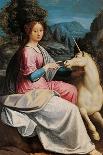 Lady and the Unicorn (probably Giulia Farnese)-Luca Longhi-Framed Art Print