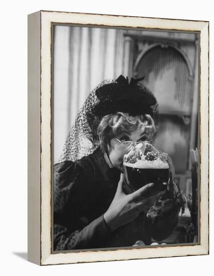 Lucille Ball Drinking Beer Between Scenes of a Skit in Show Called "The Good Years"-Leonard Mccombe-Framed Premier Image Canvas