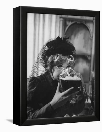 Lucille Ball Drinking Beer Between Scenes of a Skit in Show Called "The Good Years"-Leonard Mccombe-Framed Premier Image Canvas