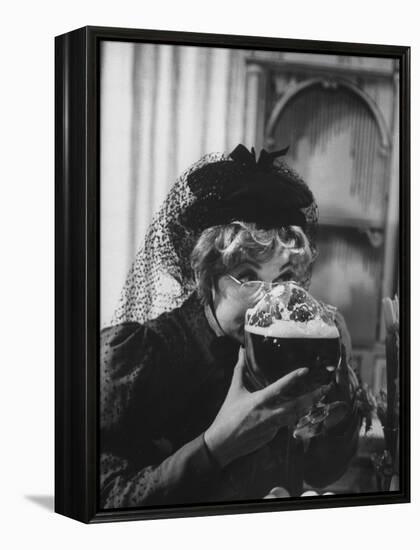 Lucille Ball Drinking Beer Between Scenes of a Skit in Show Called "The Good Years"-Leonard Mccombe-Framed Premier Image Canvas