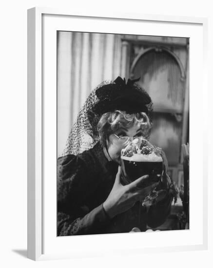 Lucille Ball Drinking Beer Between Scenes of a Skit in Show Called "The Good Years"-Leonard Mccombe-Framed Premium Photographic Print