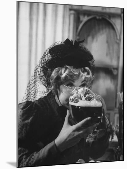 Lucille Ball Drinking Beer Between Scenes of a Skit in Show Called "The Good Years"-Leonard Mccombe-Mounted Premium Photographic Print