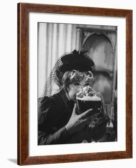 Lucille Ball Drinking Beer Between Scenes of a Skit in Show Called "The Good Years"-Leonard Mccombe-Framed Premium Photographic Print