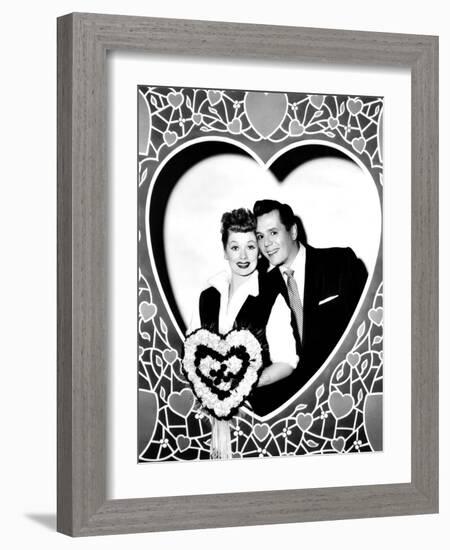 Lucille Ball, Left, and Desi Arnaz, Wishing their Fans a Happy Valentine's Day, 1956-null-Framed Photo