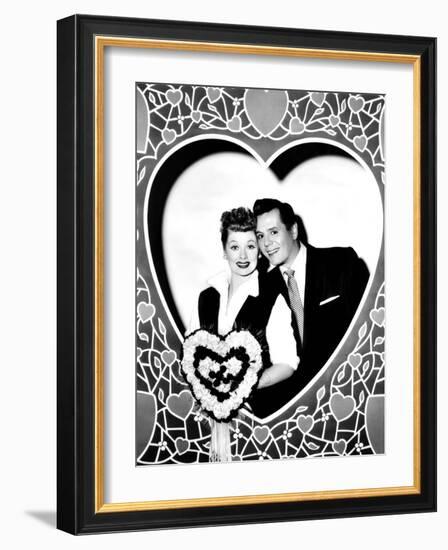 Lucille Ball, Left, and Desi Arnaz, Wishing their Fans a Happy Valentine's Day, 1956-null-Framed Photo