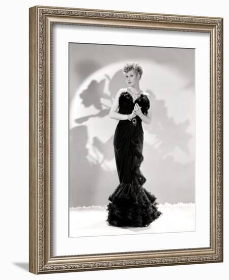 Lucille Ball Models a Lovely Black Gown, Publicity Still, 1940's-null-Framed Photo