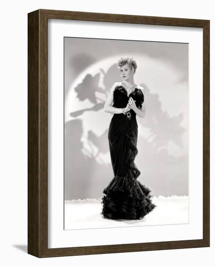 Lucille Ball Models a Lovely Black Gown, Publicity Still, 1940's-null-Framed Photo