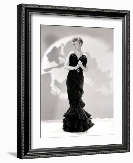 Lucille Ball Models a Lovely Black Gown, Publicity Still, 1940's-null-Framed Photo