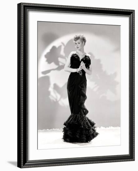 Lucille Ball Models a Lovely Black Gown, Publicity Still, 1940's-null-Framed Photo