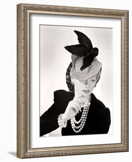 Lucille Ball Models a Unique Hat for a Publicity Still, 1940's-null-Framed Photo