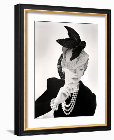 Lucille Ball Models a Unique Hat for a Publicity Still, 1940's-null-Framed Photo