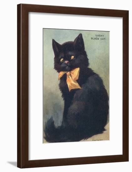 Lucky Black Cat with Bow-null-Framed Art Print