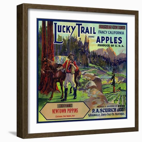 Lucky Trail Brand Apple Label, Watsonville, California-Lantern Press-Framed Art Print