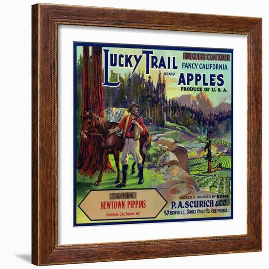 Lucky Trail Brand Apple Label, Watsonville, California-Lantern Press-Framed Art Print