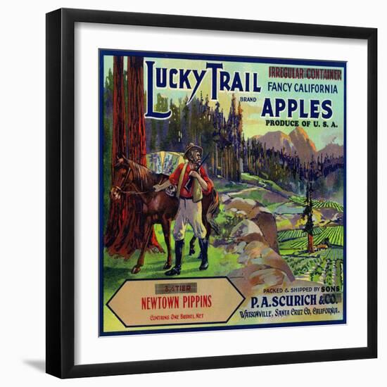 Lucky Trail Brand Apple Label, Watsonville, California-Lantern Press-Framed Art Print