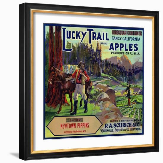 Lucky Trail Brand Apple Label, Watsonville, California-Lantern Press-Framed Art Print