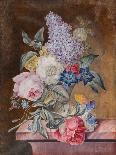 Vase of Flowers Including a Rose and Lilac on a Marble Ledge, 1841 (W/C and Bodycolour on Vellum)-Lucy de Beaurepaire-Framed Giclee Print