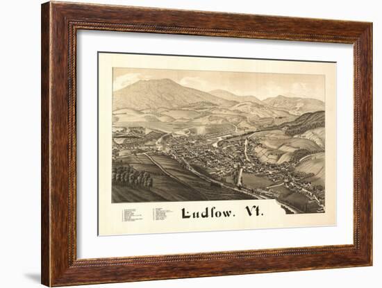 Ludlow, Vermont - Panoramic Map-Lantern Press-Framed Art Print