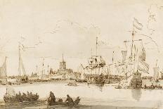 A View of Vlaardingen with Shipping in the Foreground (Pen and Ink with Wash on Paper)-Ludolf Backhuysen-Giclee Print