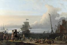Man-Of-War Brielle on the River Maas Off Rotterdam-Ludolf Bakhuysen-Stretched Canvas