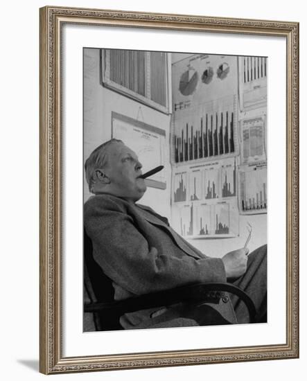 Ludwig Erhard, Economic Chief to West Germany, Sitting with Cigar in Mouth-Walter Sanders-Framed Premium Photographic Print