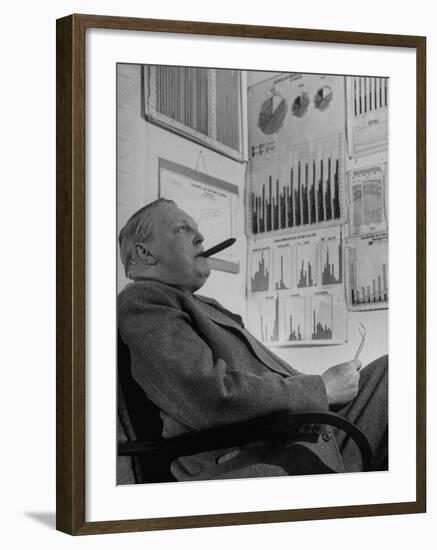 Ludwig Erhard, Economic Chief to West Germany, Sitting with Cigar in Mouth-Walter Sanders-Framed Premium Photographic Print