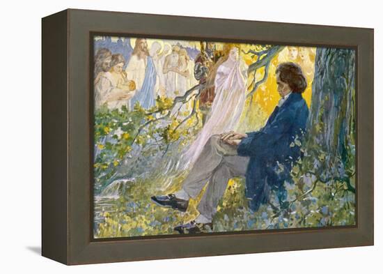 Ludwig Van Beethoven Beethoven Composes His Symphonies Sitting Under a Tree-L. Balestrieri-Framed Premier Image Canvas