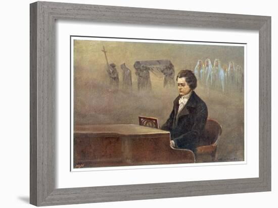 Ludwig Van Beethoven While Sitting at His Piano Beethoven Contemplates His Vision of Death-null-Framed Art Print