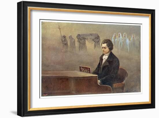 Ludwig Van Beethoven While Sitting at His Piano Beethoven Contemplates His Vision of Death-null-Framed Art Print