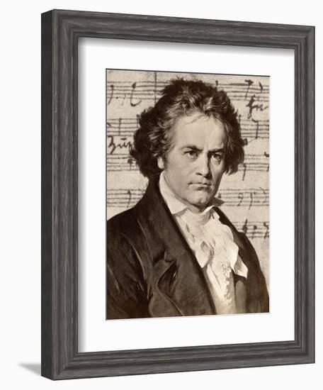 Ludwig Van Beethoven with One of His Manuscripts-null-Framed Giclee Print