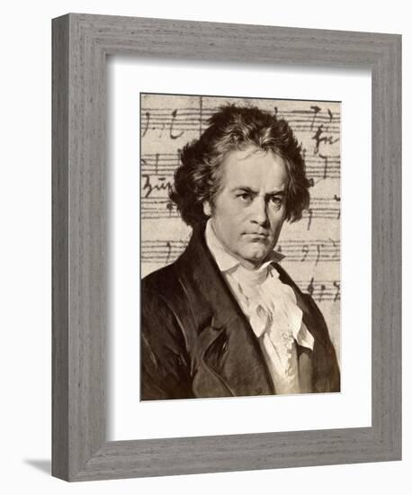 Ludwig Van Beethoven with One of His Manuscripts-null-Framed Giclee Print