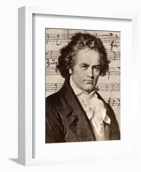 Ludwig Van Beethoven with One of His Manuscripts-null-Framed Giclee Print