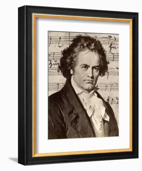 Ludwig Van Beethoven with One of His Manuscripts-null-Framed Giclee Print