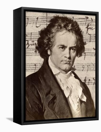 Ludwig Van Beethoven with One of His Manuscripts-null-Framed Premier Image Canvas