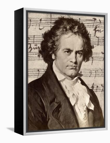 Ludwig Van Beethoven with One of His Manuscripts-null-Framed Premier Image Canvas