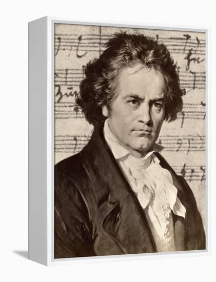 Ludwig Van Beethoven with One of His Manuscripts-null-Framed Premier Image Canvas