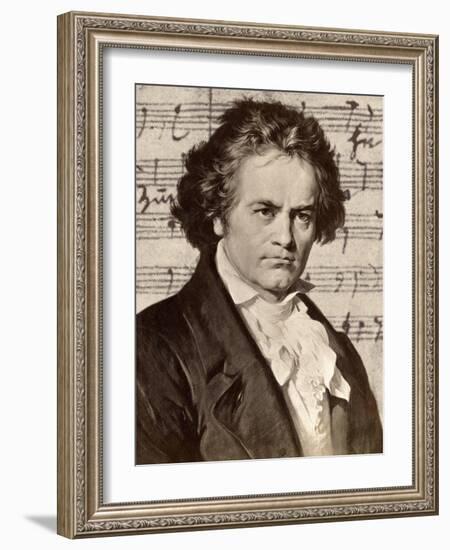 Ludwig Van Beethoven with One of His Manuscripts-null-Framed Giclee Print