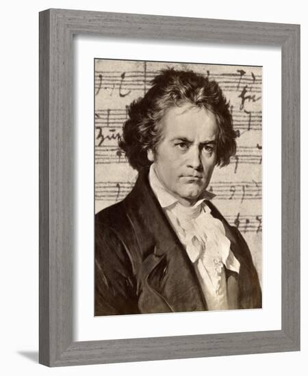 Ludwig Van Beethoven with One of His Manuscripts-null-Framed Giclee Print
