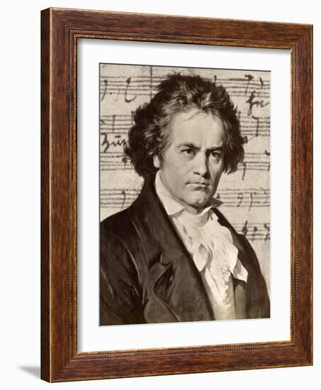 Ludwig Van Beethoven with One of His Manuscripts-null-Framed Giclee Print