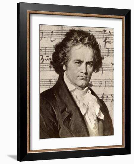 Ludwig Van Beethoven with One of His Manuscripts-null-Framed Giclee Print