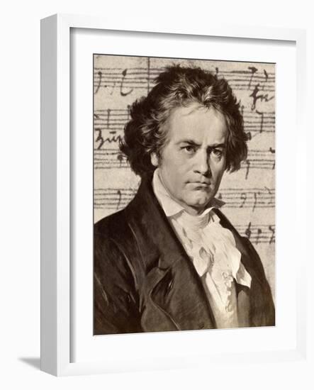 Ludwig Van Beethoven with One of His Manuscripts-null-Framed Giclee Print