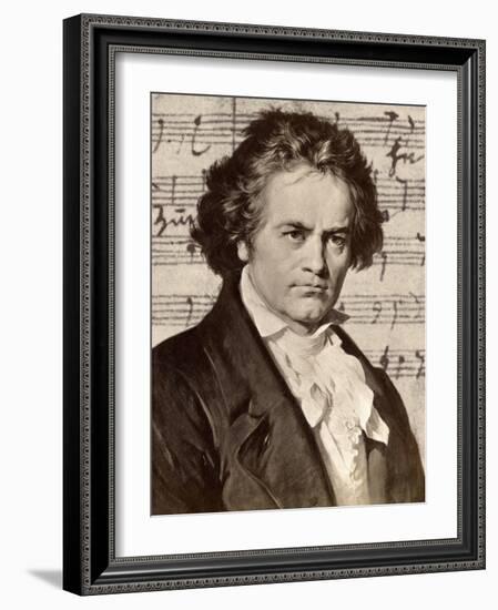 Ludwig Van Beethoven with One of His Manuscripts-null-Framed Giclee Print