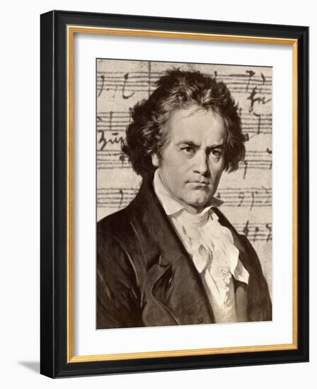 Ludwig Van Beethoven with One of His Manuscripts-null-Framed Giclee Print