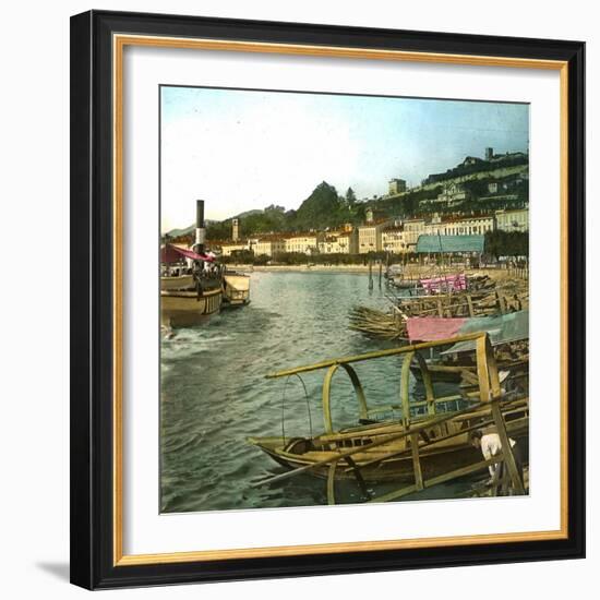 Lugano (Italy), the Port and Hotels Along the Lake, Circa 1865-Leon, Levy et Fils-Framed Photographic Print