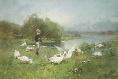 Shepherdess and Turkeys-Luigi Chialiva-Giclee Print