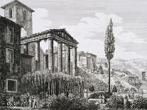 Etching of Temple of Hercules with Tourists and Gardens-Luigi Rossini-Laminated Giclee Print