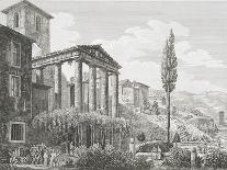 Etching of Temple of Hercules with Tourists and Gardens-Luigi Rossini-Giclee Print