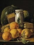 Still Life with Small Pears, Bread, White Pitcher, Glass Bottle, and Earthenware Bowl, 1760-Luis Egidio Meléndez-Framed Giclee Print
